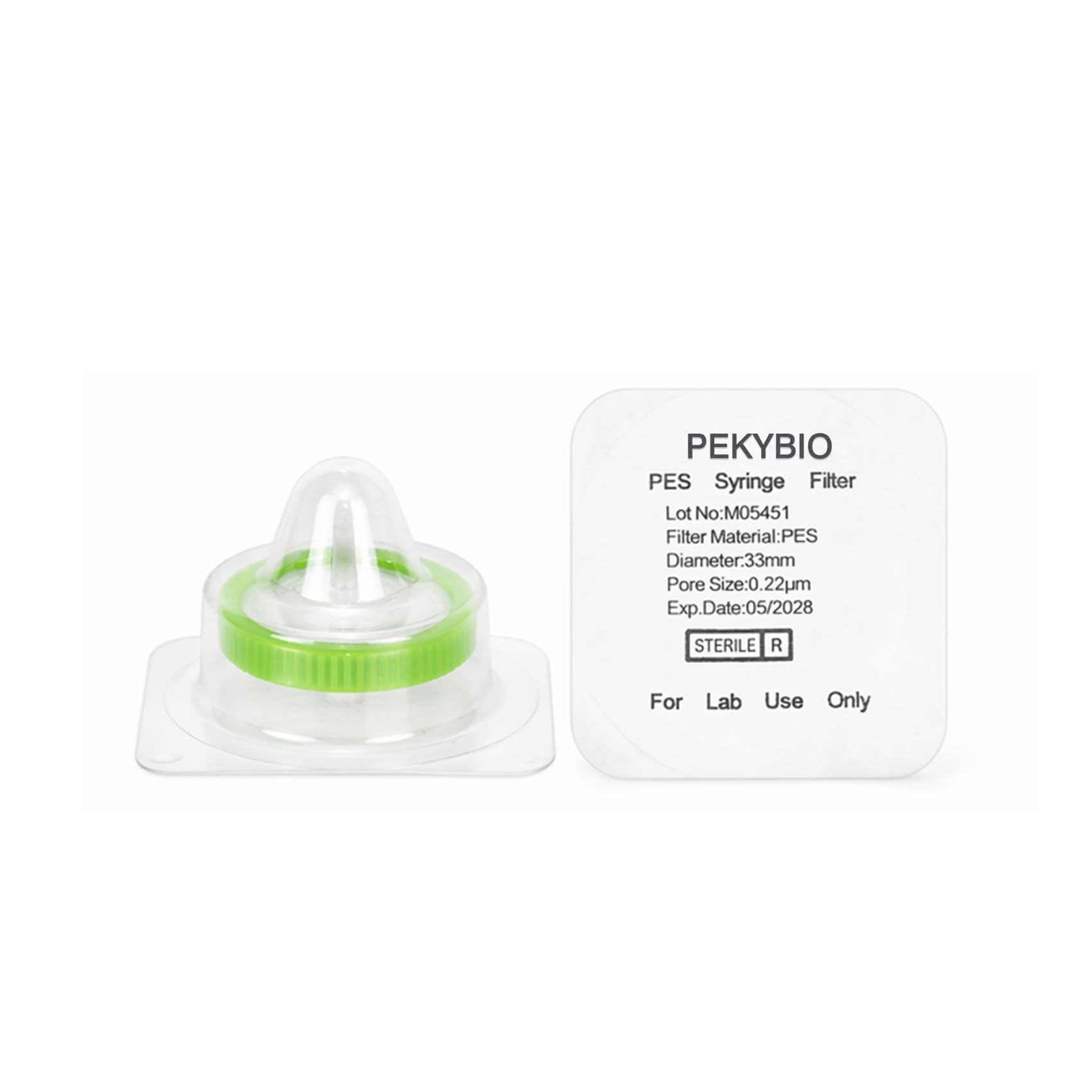 PEKYBIO Filtro de jeringa estéril PES filtrado hidrófilo 0,22 μm, tamaño de poro, 33 mm de diámetro de membrana para laboratorio, paquete de 50