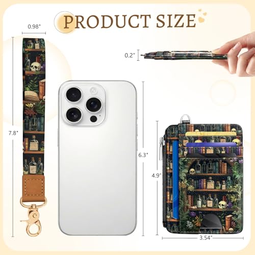 Image of Kelvoris Goth Bookshelf Slim Wallet Women Credit Card Holder, Small RFID | Keychain, Zipper Coin Pocket, Front Pocket Thin Travel Card Case, Minimalist, 6 Card Slots, 1 ID Window, Ladies Gifts Woman