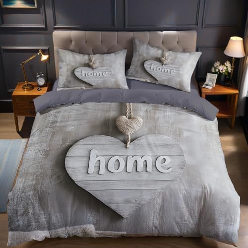 Juego de Ropa de Cama Cama 105 Cartas de Amor con Vetas de Madera Funda nórdica Reversible 200x200 cm Microfibra Suave Incluye 2 Fundas de Almohada 50x75 cm