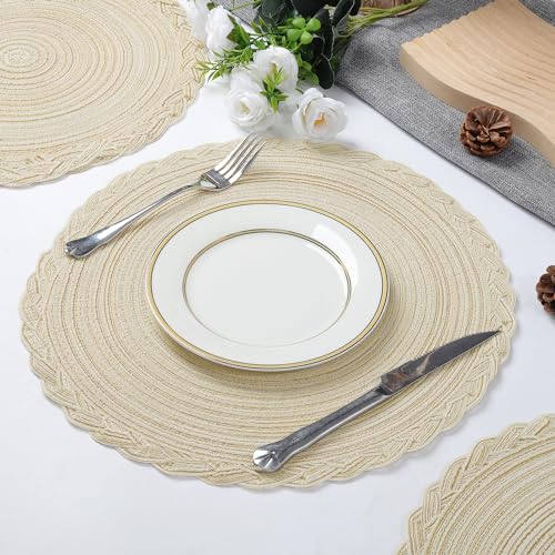 fanquare Round Set of 8 Placemats, Beige Modern Braided Place Mats, Heat Resistant Easy Clean Table Mats for Home Party Christmas 38cm - Image 3