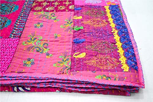 YUVANCRAFTS Indian Handmade Patch Work Cotton Kantha Quilt Traditional Queen Quilt Blanket Bedspreads Throw