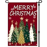 Merry Christmas Trees Garden Flags 12x18 Inch -Double Sided Small Christmas Yard Flags UV protection Fade Resistant for Holiday Decoration Outdoor