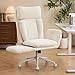 LIFTSHA Großer Bürostuhl ergonomisch, Chefsessel mit klappbaren Armlehnen, höhenverstellbar Schneidersitz Schreibtischstuhl mit Rollen, Chenille Drehstuhl mit Verstellbarer Lendenstütze, Beige