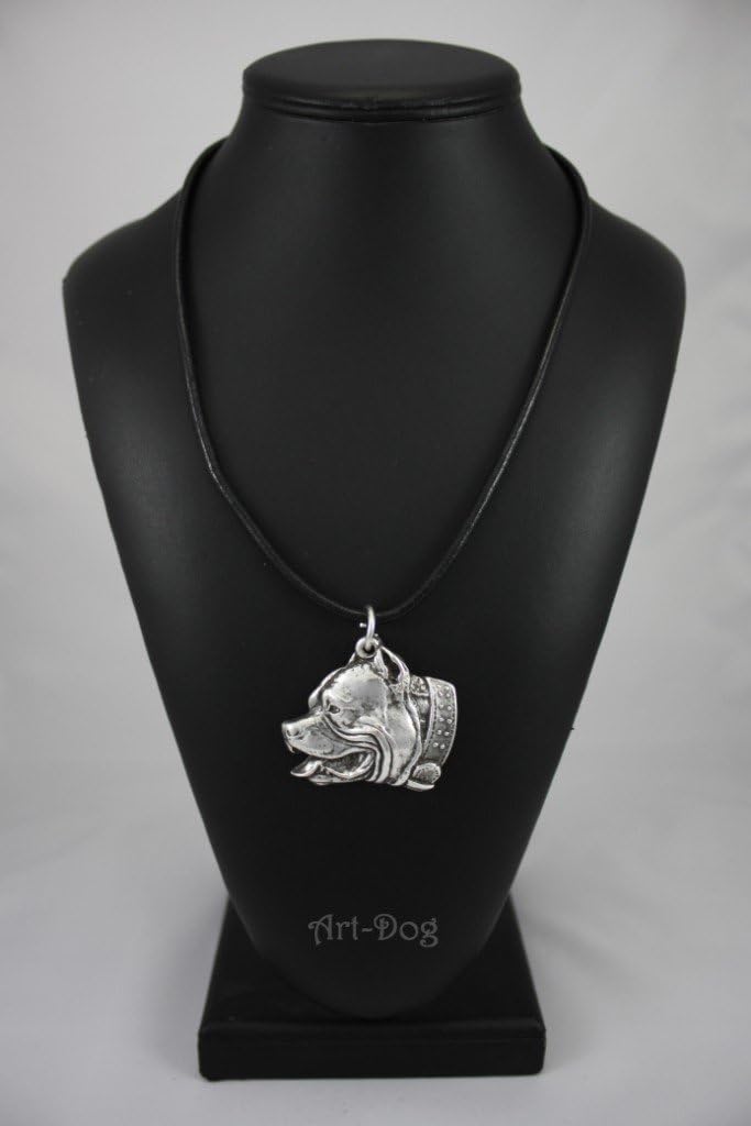 Art-Dog Dog Silver-Plated Pendant on a Leather Strap - Dog Necklace in Elegant Case – Silver Dog Necklaces for Men and Women – Dog Breeds Jewelry – Pit Bull