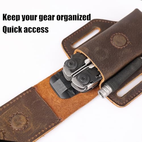 Topstache Leather Multitool Sheath for Belt - Multitool Holder for Belt - EDC Belt Organizer Multitool Pouch - Two Magnetic Closure Multitool Holster - Belt Loop Leather Multitool Case, Darkbrown - Thumbnail 3