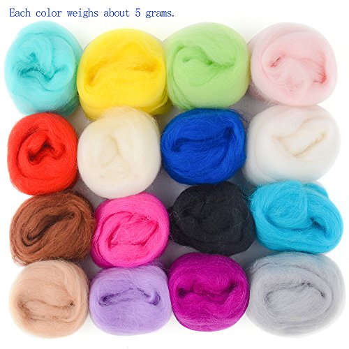 Zealor 16 Colors Needle Felting Wool Set 5g Each Color with Needle Felting Starter Kit Wool Felt Tools - Thumbnail 2