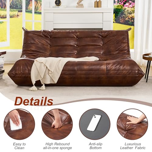 Image of Hobestluk Bean Bag Leather Couch Togo Chair Memory Foam Living Room Adult