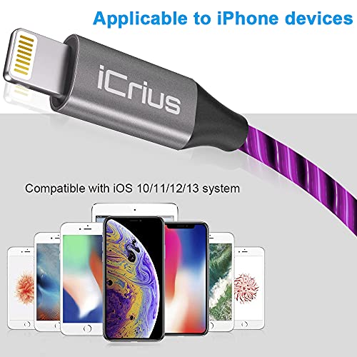 Icrius Iphone Charger Cable, Mfi Certified 6Ft Led Light Up Visible Lightning Charger Charging Cord Compatible With Iphone12 Plus/Xs/Xr/X /8 Plus / 8/7 Plus / 7, Ipod Touch More #TOP5