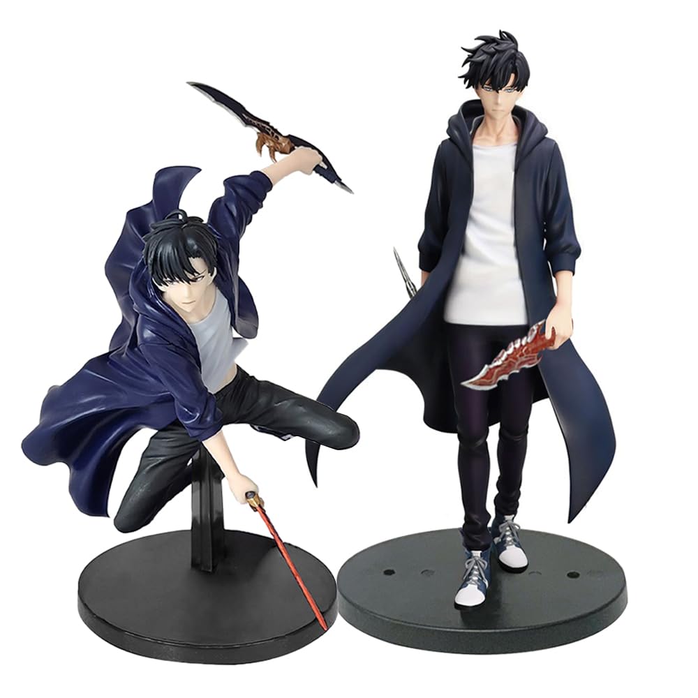 MABAIUDE 2pcs Sung Jin Woo Figure Anime Sung Jinwoo Statue Model 1/7 Fighting Pose Cartoon Manga Character Figure Desktop Decoration Collectibles Gift