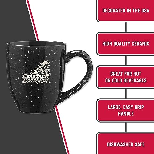 Image of Rico Industries NCAA Coastal Carolina Chanticleers Black Personalized 16 oz Team Color Laser Engraved Speckled Ceramic Coffee Mug