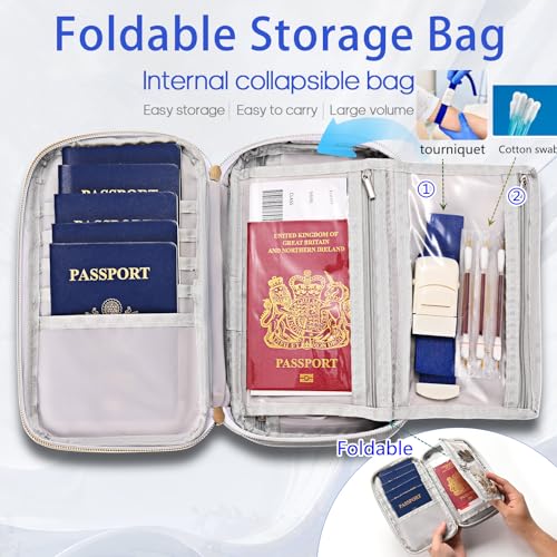 Multifunctional, Practical, RFID Family Passport holder, Travel wallet (green), Travel document manager, Passport Bag, Three-layer Design, Multiple Pockets，Big Storage2