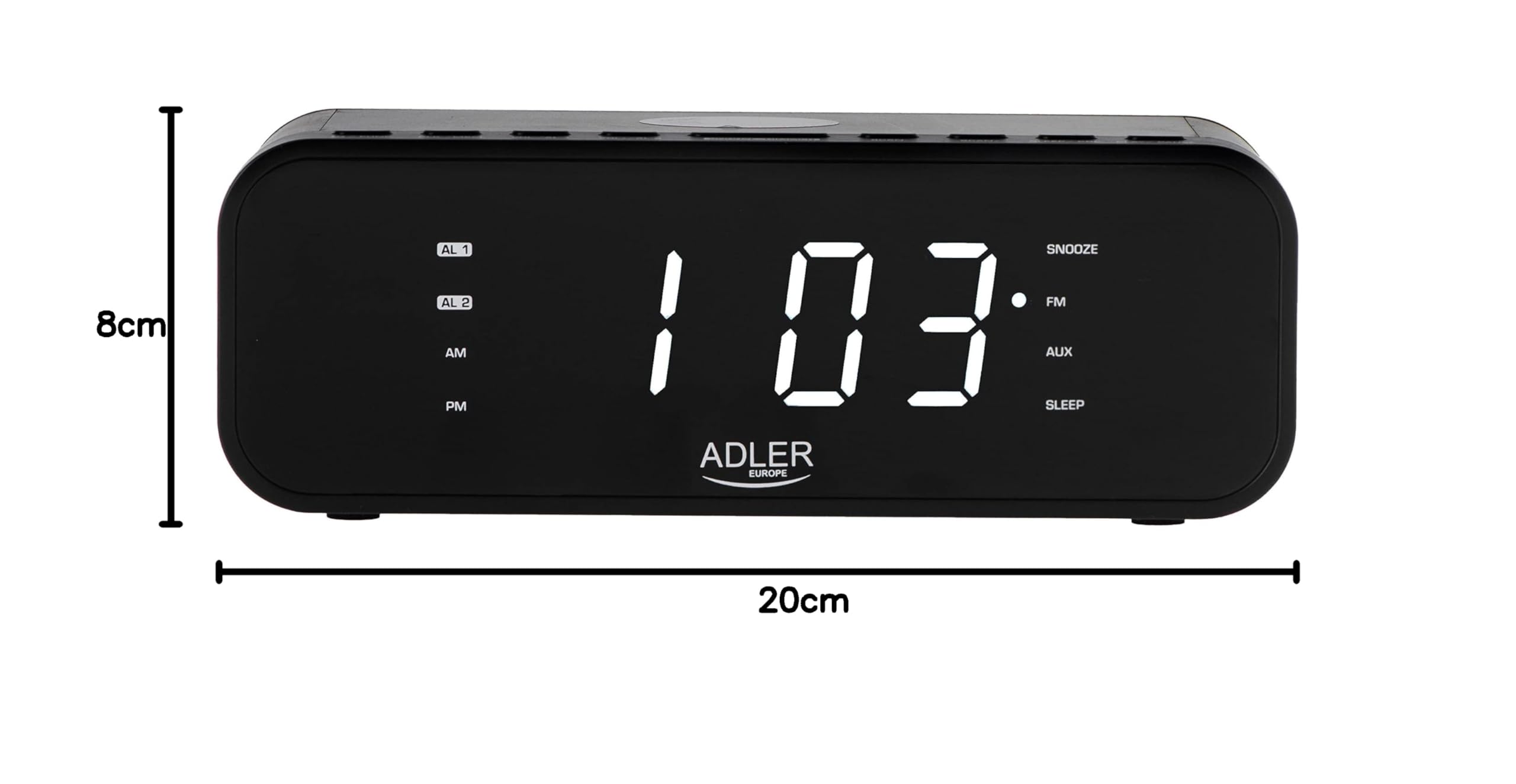 ADLER AD 1192B Radiowecker mit kabellosem Ladegerät Bluetooth 5.0 UKW-Radio 30 Sender Speicher Digitaler Wecker AUX-Eingang Snooze-Funktion Teleskopantenne (Schwarz)