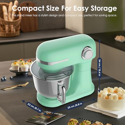 Image of 5.5 QT Electric Stand Mixer, baking mixer, 12-Speed Kitchen Mixer with Tilt-Head, Stainless Steel Bowl Dough Mixer, Egg Whisk, Dough Hook & Beater Included, Idea for 3-5 Family,Green