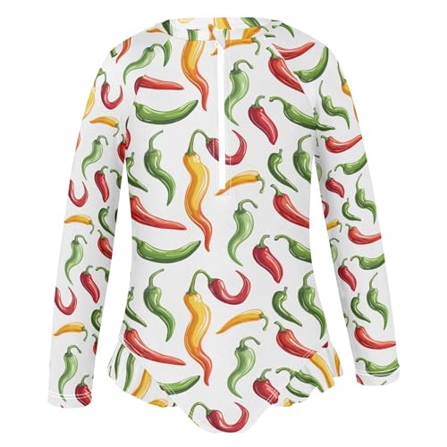 Pepper Vegetable Girls Long Sleeve Rashguard Swimsuit UV Protection One-Piece Swimwear Bathing Suit B04048232