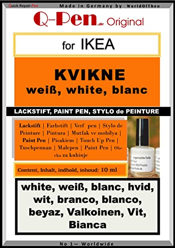 Q-Pen - Pintura para retoque compatible con Ikea KVIKNE blanco, blanco y blanco