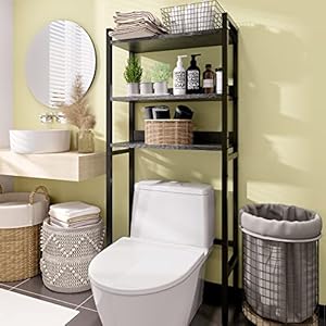 ODIKA Over The Toilet Storage, 3-Tier Over-The-Toilet Space Saver Organizers, Freestanding Bathroom Organizer for Bathroom, Laundry Room, Small Spaces, Above Toilet Storage, Plant Stand, Black Gray