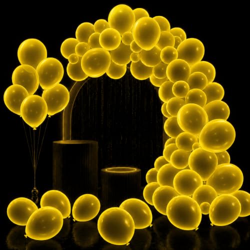 Image of 100 Pcs UV Neon Yellow Balloons 12 inch Neon Party Supplies, Balloons, Glow in the Dark for Birthday, Graduation, Baby Shower,Wedding, Anniversary Valentines Party Decorations
