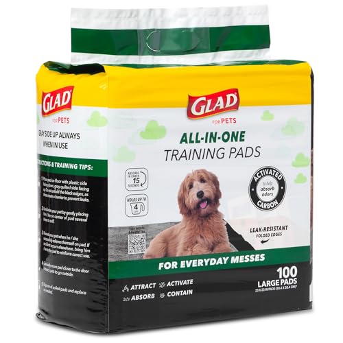 Image of Glad for Pets Black Charcoal Puppy Pads, 6-Layer Leak-Proof Design with Activated Carbon Odor Control and Pheromone Attractant, Disposable Dog Pee Pads for Potty Training, 23 x 23 in, 100 Count - 2 Pk