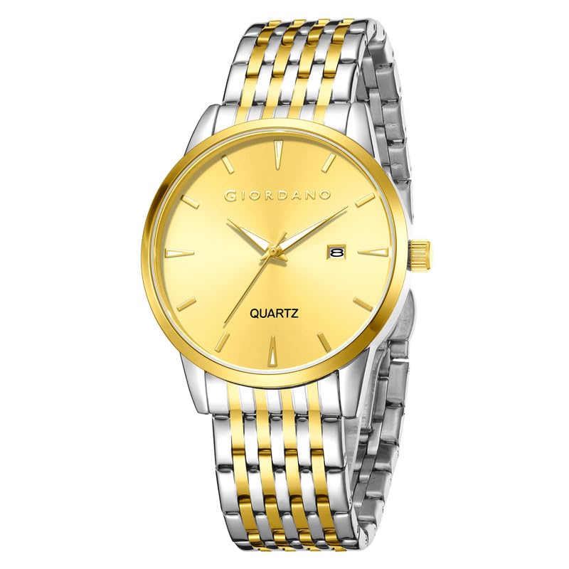 Image of Giordano Analog Quartz Watch for Men with Sunray Dial, Gold-Tone Hands & Hour Markers, Date Display, Stainless Steel Strap and 3 ATM Water Resistant