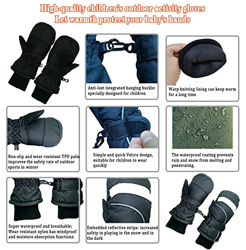 Acazmpar Luvas de esqui infantis impermeáveis luvas de inverno quentes para neve (preto (5-7 anos) -