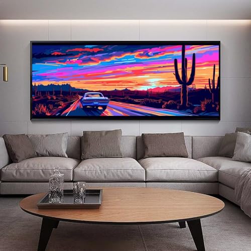 Broderie Diamant Coucher de soleil DIY grand canevas 150x50 cm pour décorer votre salon
