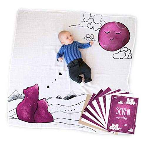 Image of JumpOff Jo - Baby Bundle: Baby Swaddle Blanket & 24 Milestone Cards - Photoshoot Props, Soft Breathable Blanket, 47 inch x 47 inch (Mama Bear Pink)