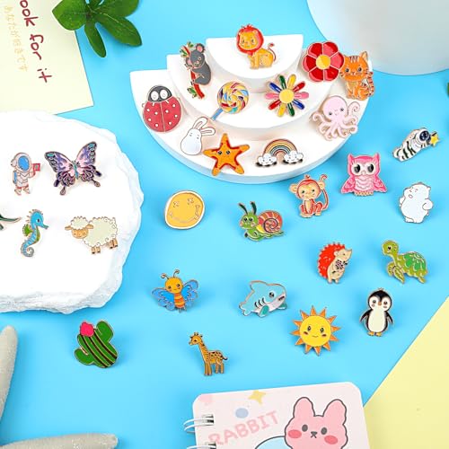 sannix 60pcs enamel pins cute funny enamel lapel pins bulk set cartoon brooch pins button badges for backpacks clothes bags hats accessories 30 styles