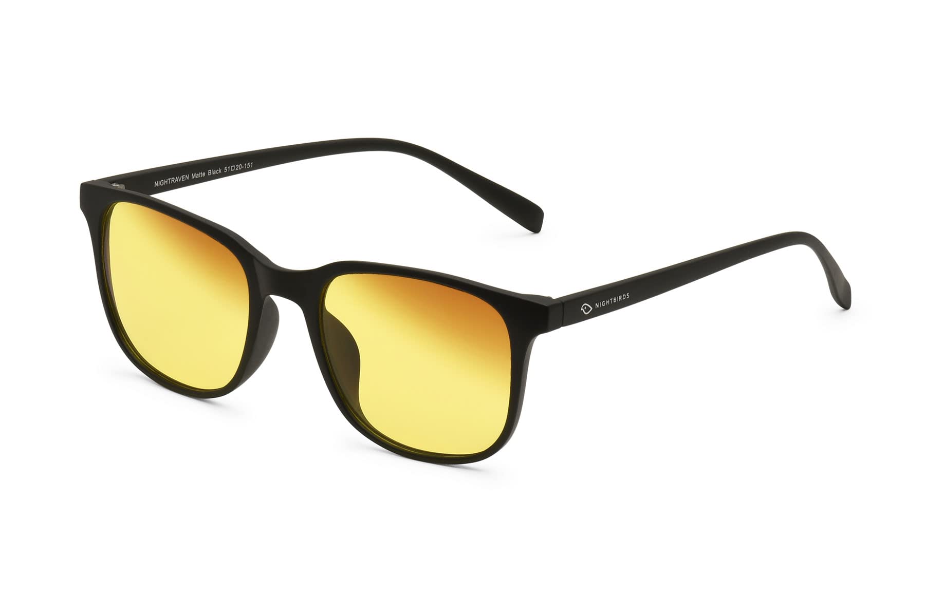 NIGHTBIRDS Night Driving Glasses - NightRaven Matte Black with Dual-Zone Anti-Glare Lens Technology for Men, Women, Medium/Large