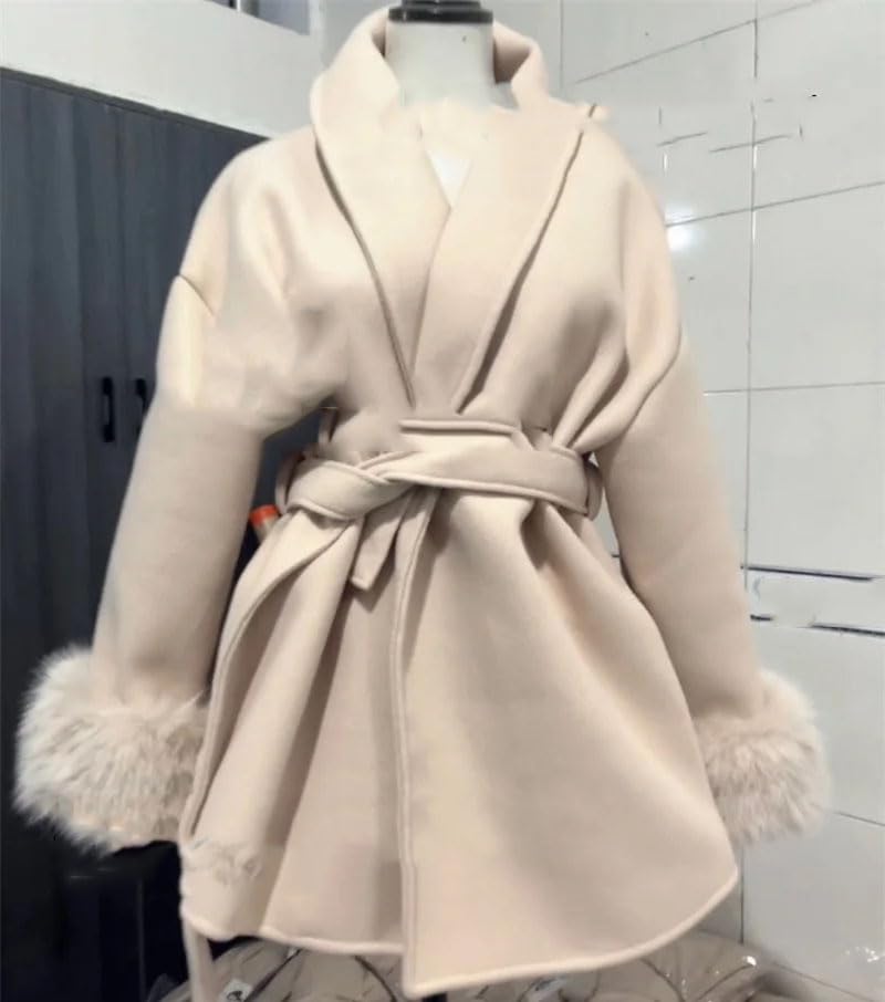 Thin Strap Wool Jacket Spring Autumn Long Sleeved Loose Patchwork Short Style Hairy Sleeve Uterwear3