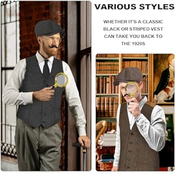 Ladhow Jaren 20-kostuum voor heren, jaren '20 Gatsby Gangsterkleding, Peaky Blinders-kostuum, maffia-kostuum, jaren 20-outfit met accessoires voor heren, Halloween en carnaval