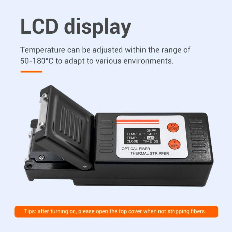 TM99 Fiber Optic Thermal Stripper, Rechargeable 250µm/900µm/Ribbon Fiber Stripper Tool with LCD & Even Heating, 50–180°C Adjustable, Wide Blade Strips 48 Cores, Auto Shutoff, Type-C Charging image 5