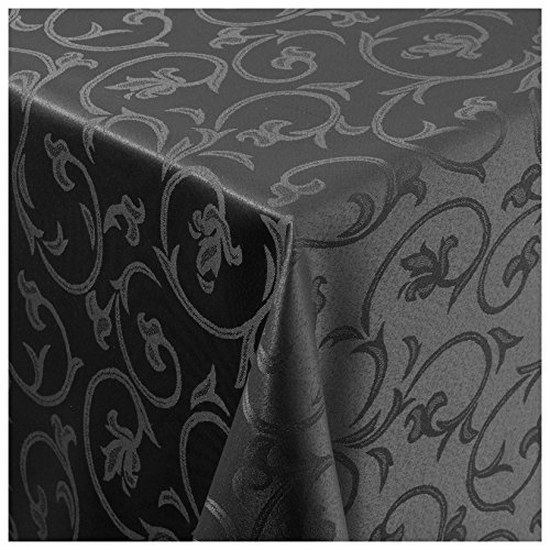Tischdecke Stoff Damast Barock Jacquard Ranken-Design mit Saum eckig...