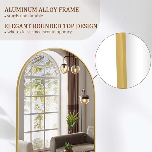 Image of Koonmi 21 inchx56 inch Arched Full Length Mirror, Gold Large Floor Mirror with Aluminum Alloy Frame, Standing Hanging or Leaning Wall-Mounted Full Body Mirror for Living Room and Bedroom