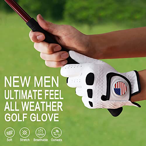 Amy Sport Golf Gloves Men Left Hand Right Handed Golfer 3 Pack With Ball Marker Soft Leather Weathersof Grip Mens Glove Size S M Ml L Xl Xxl 3Xl thumb #3
