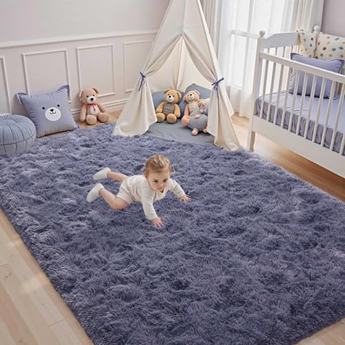 Fluffy Rug 3x5 Bedroom Rugs Girls,Plush Soft Fuzzy Area Carpet Non Slip for Living Room Nursery Kids Girlie Elegant Home Decor Aesthetic,Dark Purple