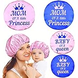 4 Pcs Mommy and Me Bonnet Set Satin Bonnet Night Sleep Cap Drawstring Adjustable Hair Bonnet for Women Girl Kids Toddler (Elegant Style, 13 Inch, 8.7 Inch)