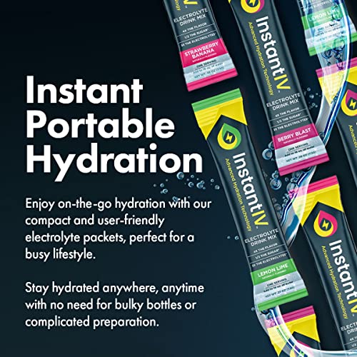 Instant Iv Electrolytes Powder Drink Mix Multi Flavor Pack - Advanced Hydration Tech - Vegan & Gluten Free Quick Iv Hydration Packets - Includes Lemon Lime, Berry Blast, & Strawberry Banana, 24Ct Bulk #TOP4