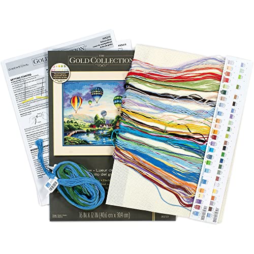 Image of Dimensions 35213 Gold Collection Hot Air Balloon Advanced Counted Cross Stitch Kit, 18 Cnt. Ivory Aida, 12'' x 16''