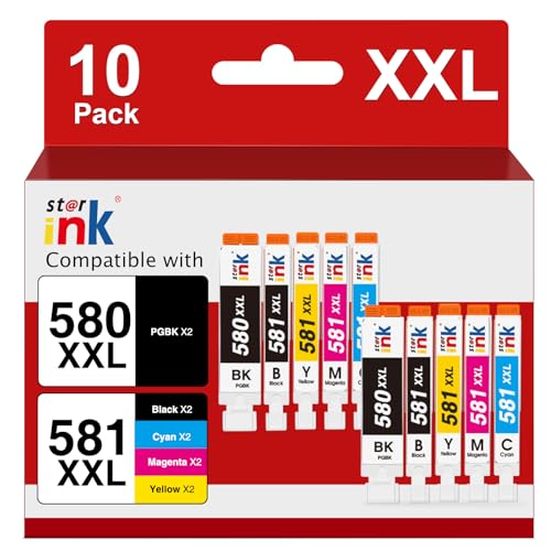 581XXL 580XXL Replacement for Canon 580 & 581 Ink Cartridges for TS705 Ink Cartridges for TS8550 TS6350 TS6250 TS8250 TS6351 TS6251 TS6250 TS8500 TS8252 TS9150 (10-Pack)