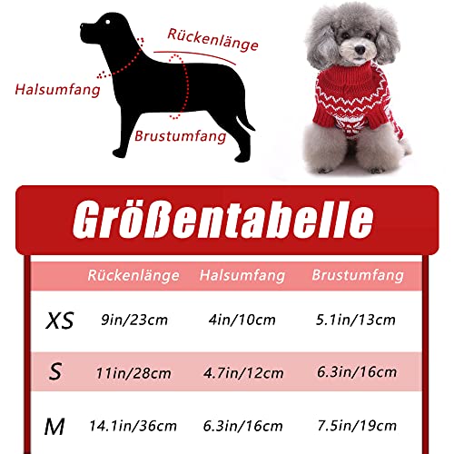 Pullover Hund Weihnachten,Hundepullover Kleine Hunde Weihnachten,Hund Weihnachtspullover,Hunde Weihnachts Pulli,Weihnachtspullover Kleiner Hund,Strickpullover für Hunde (M-Rot)