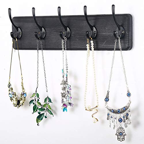 Webi Coat Rack Wall Mounted,Coat Hanger Wall,16’’ Hole To Hole,Wood Coat Hooks Wall Mounted,Hook Rack Rail,5 Hooks For Hanging Coats,Hats,Jacket,Clothes,Entryway,White #TOP3