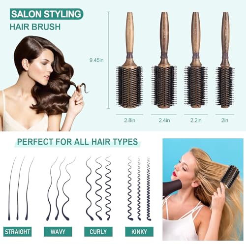 Round Brush for Blow Drying, LORSEX Boar Bristle Hair brush for Women Men, Round Hairbrush for Add Shine/Volume, Minimize Damage (2.8 Inch)
