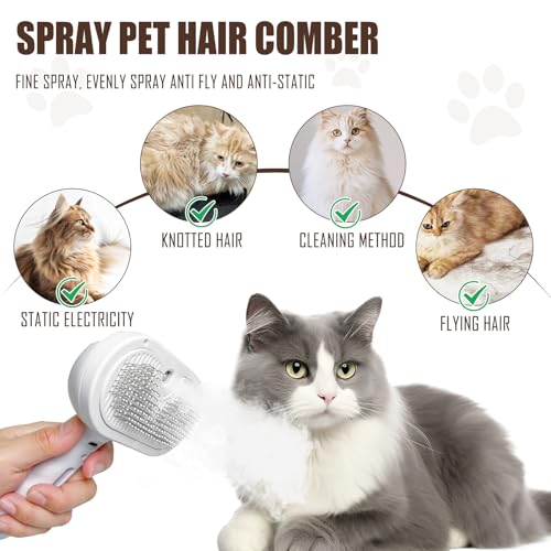 Katzenbürste mit Dampf, Dampfbürste Katze für Langes/Kurzes Haar, Katzenkamm Katzenpflegebürste für Massage,Pflege,Haarentfernung Tierhaarbürste für Katzen, Hunde, Kaninchen