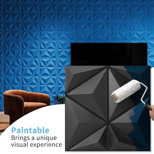 Image of Art3d 20 Pack Decorative 3D Wall Panels, 19 Sq.Feet PVC Interior Wall Decor for TV Background, Bedroom, Living Room, 11.8 inchx11.8 inch, Black