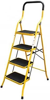 Escalera plegable de metal ligero con mango antideslizante pedal capacidad de 330 libras, ideal para el hogar, cocina, oficina, color amarillo