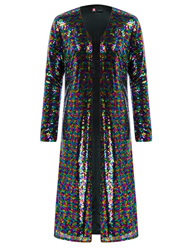 Rainbow Sequin Duster for Women Sparkly Sliver Colthing Party Club Clothing for Ladies(Multicolored,M) - Thumbnail 3