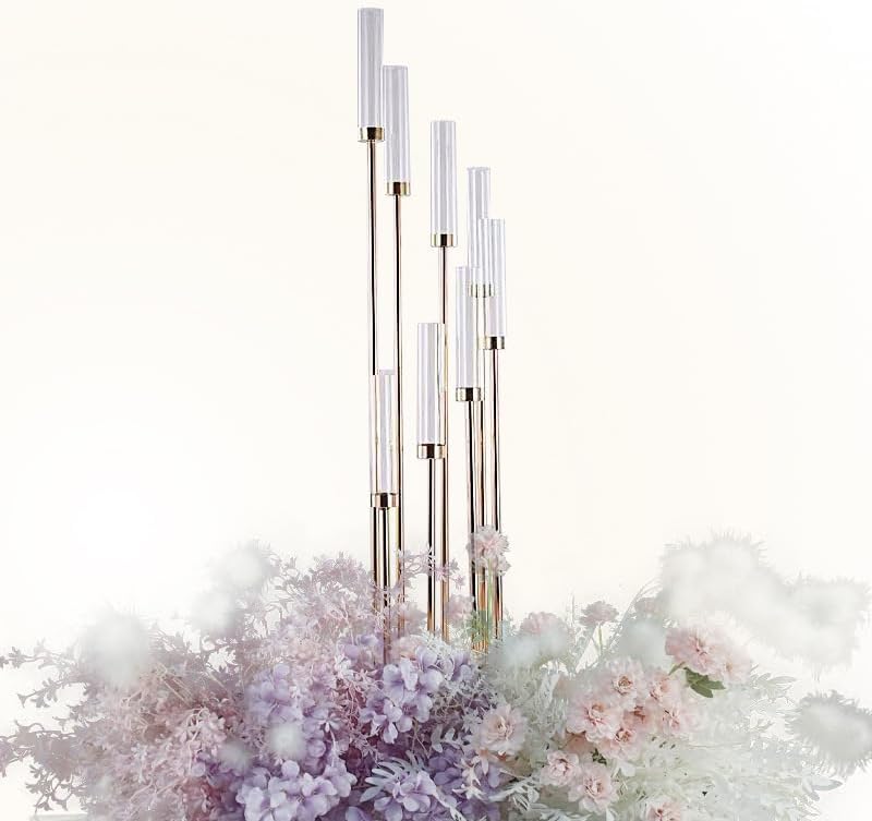 Miniatura 6 de Portavelas de metal de 8 cabezas, candelabros de metal, centro de mesa, soporte de candelabro dorado, candelabro, para boda (estilo B, 5)