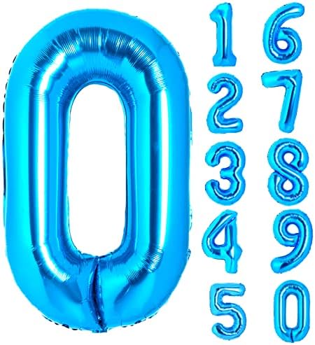 40 Inch Giant Blue Number 0 Balloon, Helium Foil Mylar Number Balloons for Birthday Party, Birthday Decorations for Kids, Anniversary Party Decorations Supplies (Blue Number 0)
