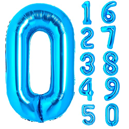 40 Inch Giant Blue Number 0 Balloon, Helium Foil Mylar Number Balloons For Birthday Party, Birthday Decorations For Kids, Anniversary Party Decorations Supplies (Blue Number 0) #TOP2