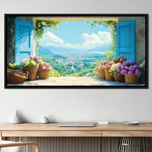 Affiches d'art de citronniers pour salon chic avec volets bleus 90x180 cm